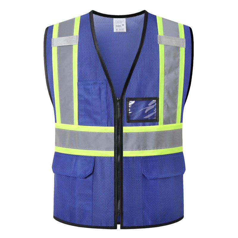 HATAUNKI Reflective Safety Vest for Men Women Hi Vis Vest with Pockets High Visibility Vest Mesh Construction Vests Meets ANSI/ISEA Standards (Blue-33, XX-Large) - Image 1